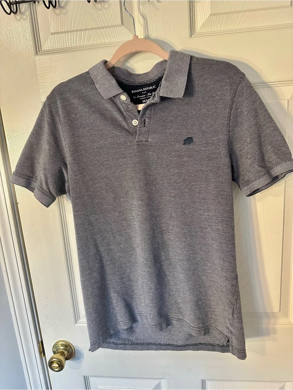 Banana Republic Men’s M Gray Solid Cotton Knit Polo Shirt Logo Golf